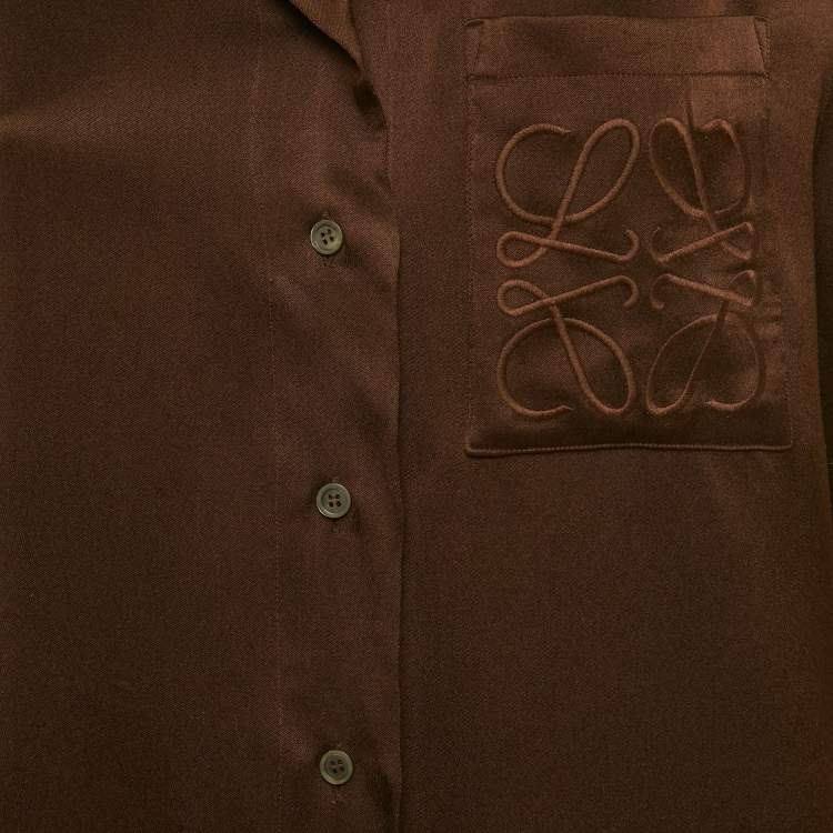 Pre Owned Loewe Brown Silk Anagram Embroidered Shirt S