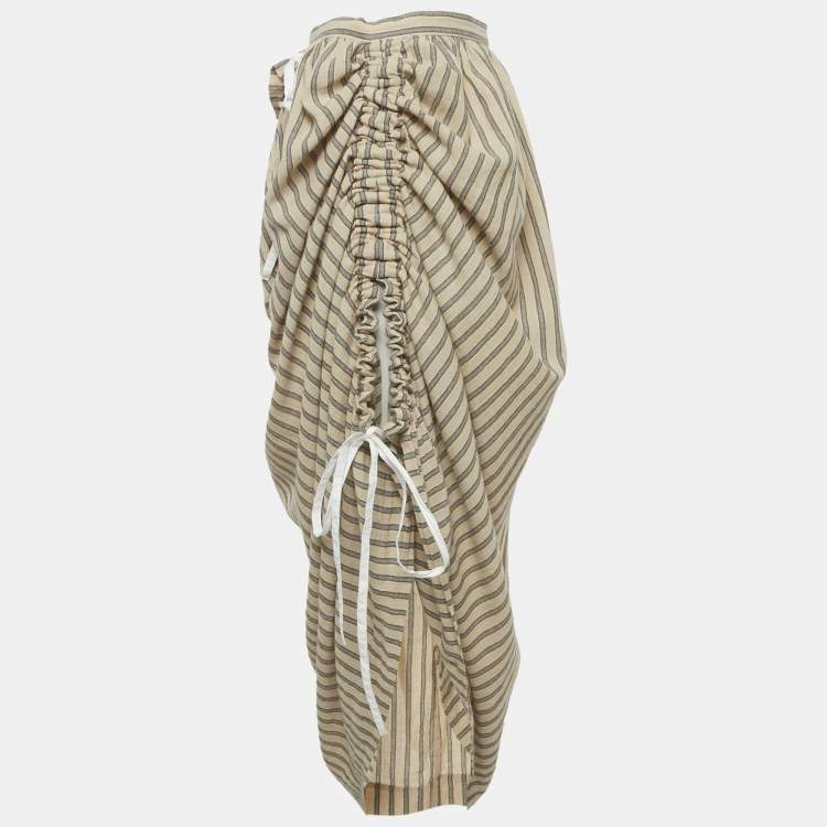 Pre Owned Loewe Beige Striped Ruched Detail Skirt M