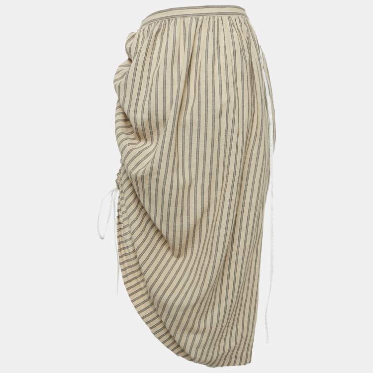 Pre Owned Loewe Beige Striped Ruched Detail Skirt M