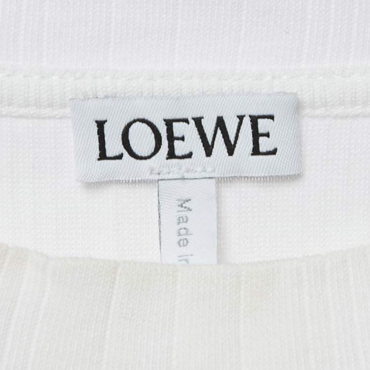 Pre Owned Loewe White Anagram Embroidered Rib Knit Crop Top L