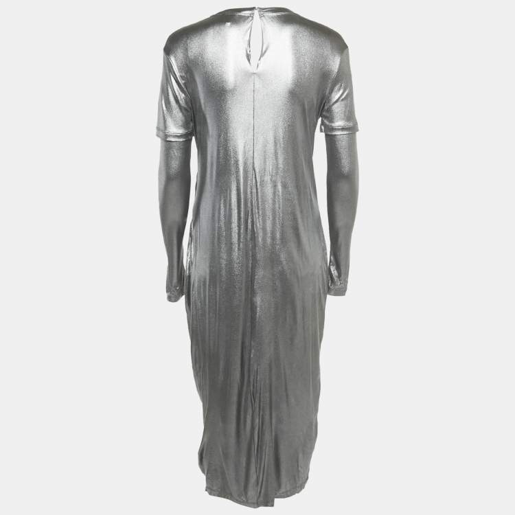 Pre Owned Loewe Silver Jersey Draped Cut-Out Maxi Dress S