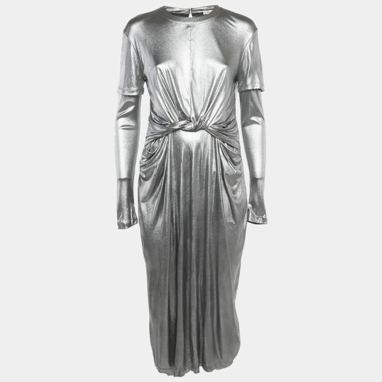Pre Owned Loewe Silver Jersey Draped Cut-Out Maxi Dress S