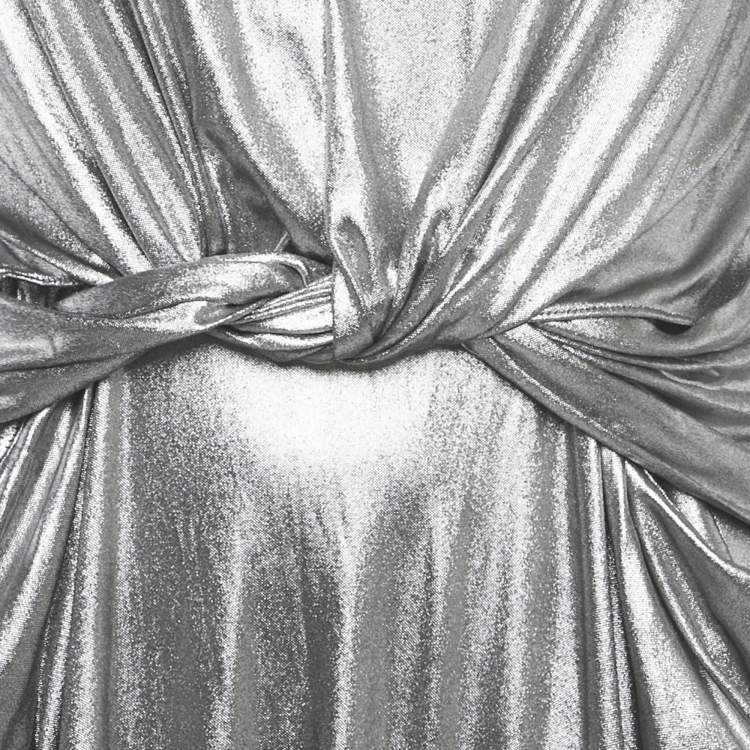 Pre Owned Loewe Silver Jersey Draped Cut-Out Maxi Dress S