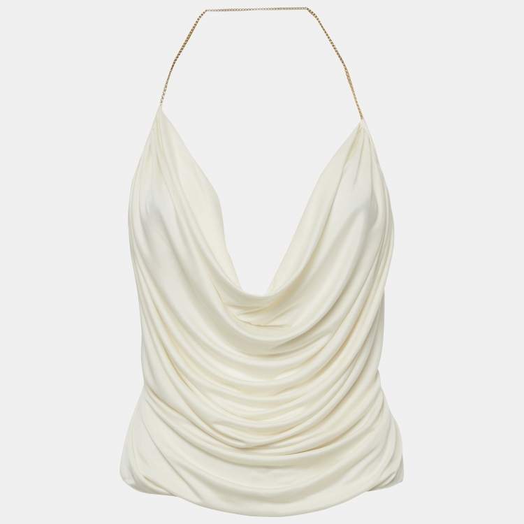 Pre Owned Loewe Cream Jersey Cowl Neck Chain Draped Top M