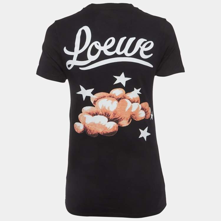 Pre Owned Loewe Black Logo Print Jersey Crewneck T-Shirt XS