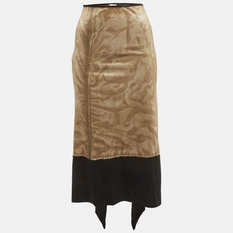 Pre Owned Loewe Black/Golden Velvet Trompe L'oeil Skirt S