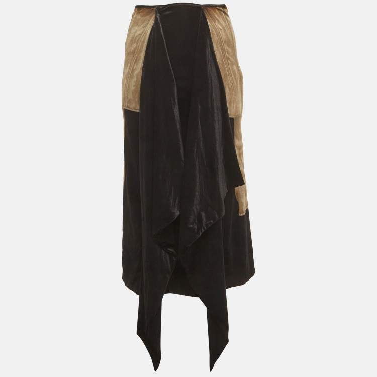 Pre Owned Loewe Black/Golden Velvet Trompe L'oeil Skirt S