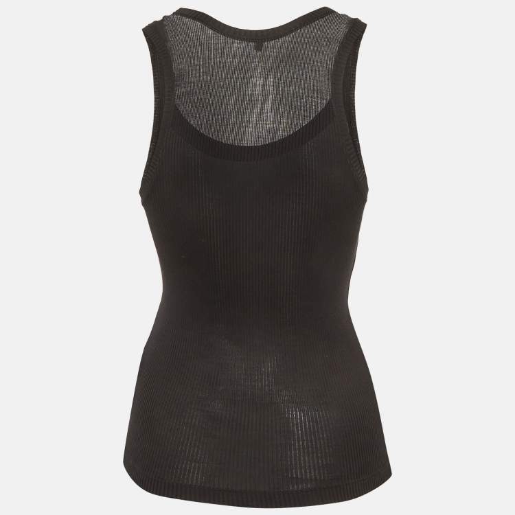 Pre Owned Loewe Black Logo Embroidered Rib Knit Tank Top S