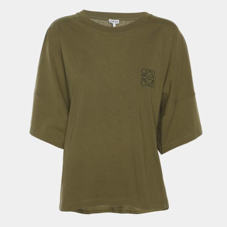 مملوكة مسبقًا Loewe Olive Green Knit Logo T-Shirt M