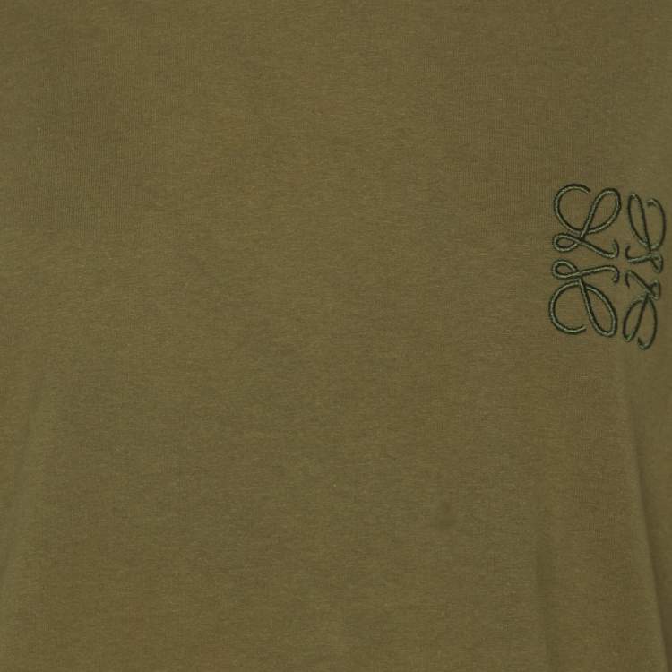 مملوكة مسبقًا Loewe Olive Green Knit Logo T-Shirt M