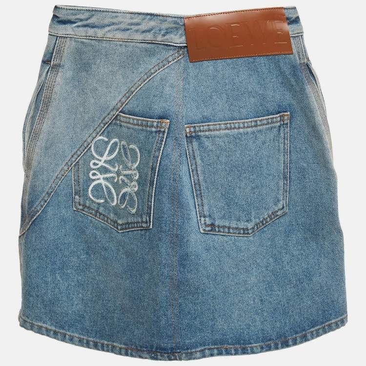 Pre Owned Loewe Blue Denim Anagram Mini Skirt S/Waist 24"