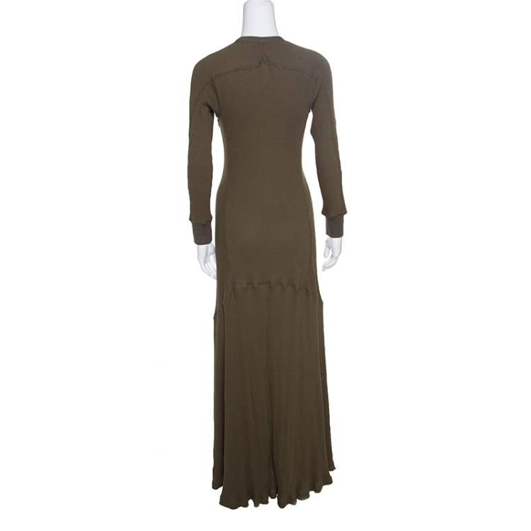 Pre Owned Loewe Khaki Green Ribbed Knit Godet Maxi Dress S