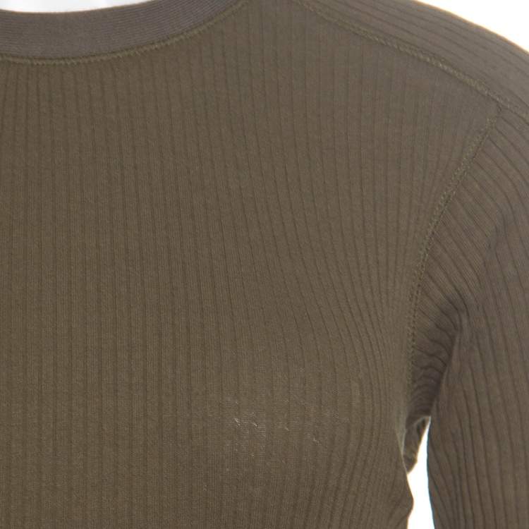 Pre Owned Loewe Khaki Green Ribbed Knit Godet Maxi Dress S