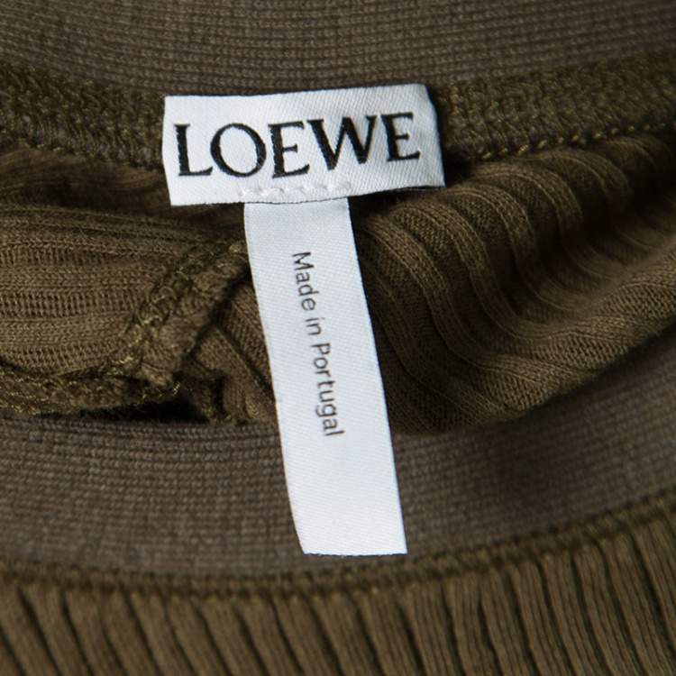 Pre Owned Loewe Khaki Green Ribbed Knit Godet Maxi Dress S