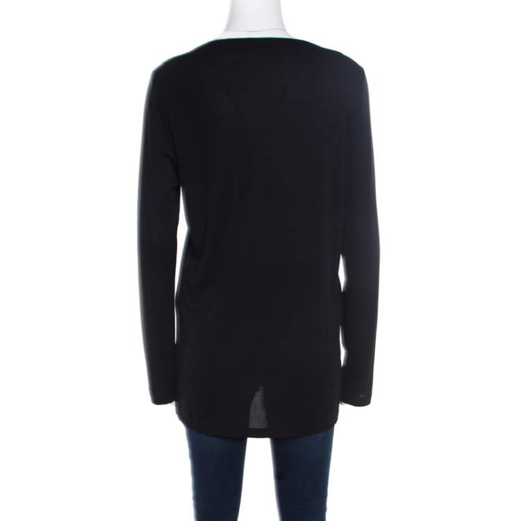 Pre Owned Loewe Black Crepe Knit Bateau Neck Tunic Top L