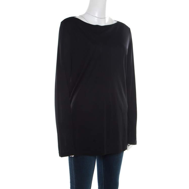 Pre Owned Loewe Black Crepe Knit Bateau Neck Tunic Top L