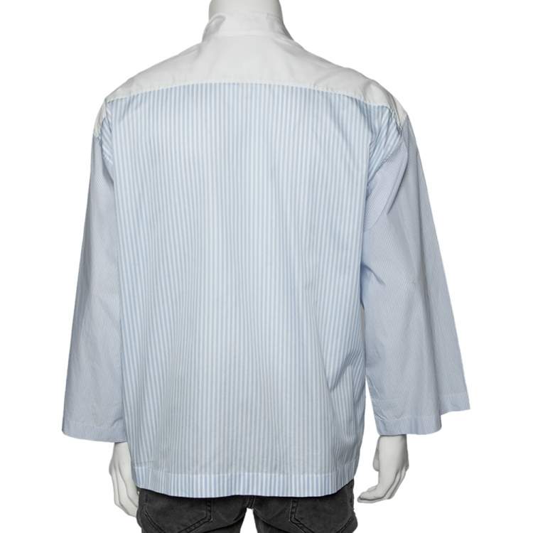 Pre Owned Loewe Blue & White Striped Paneled Cotton Oversized Shirt M