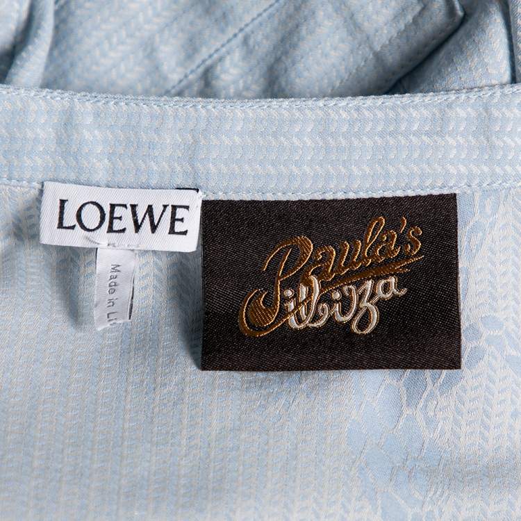 Pre Owned Loewe Blue Printed Cotton Tie-Up Detailed Button Front Oversized Blouse S