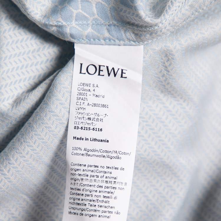 Pre Owned Loewe Blue Printed Cotton Tie-Up Detailed Button Front Oversized Blouse S