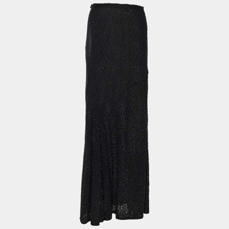 Pre Owned Loewe Black Bead Embellished Silk Maxi Skirt S