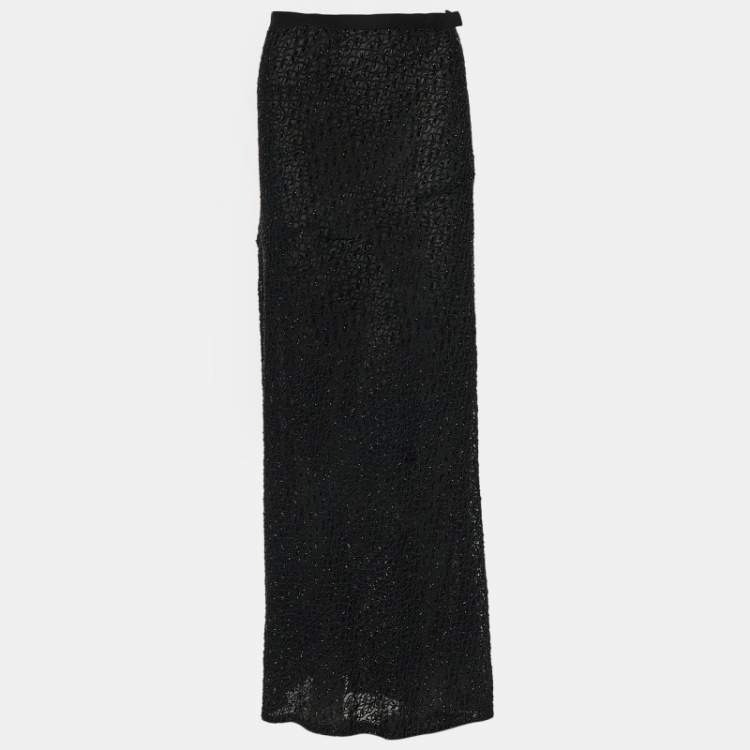 Pre Owned Loewe Black Bead Embellished Silk Maxi Skirt S
