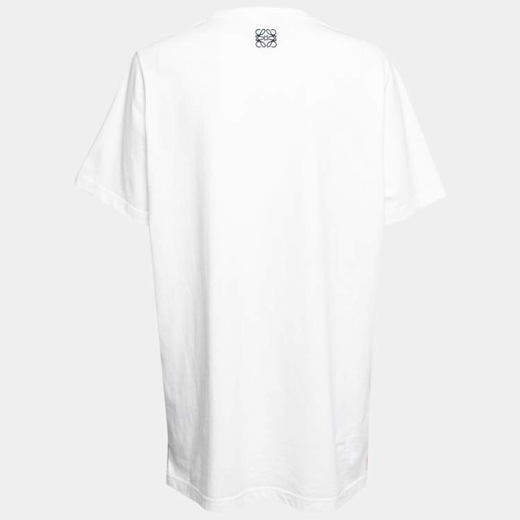 Pre Owned Loewe White Printed Cotton Embroidered Oversized T-Shirt S