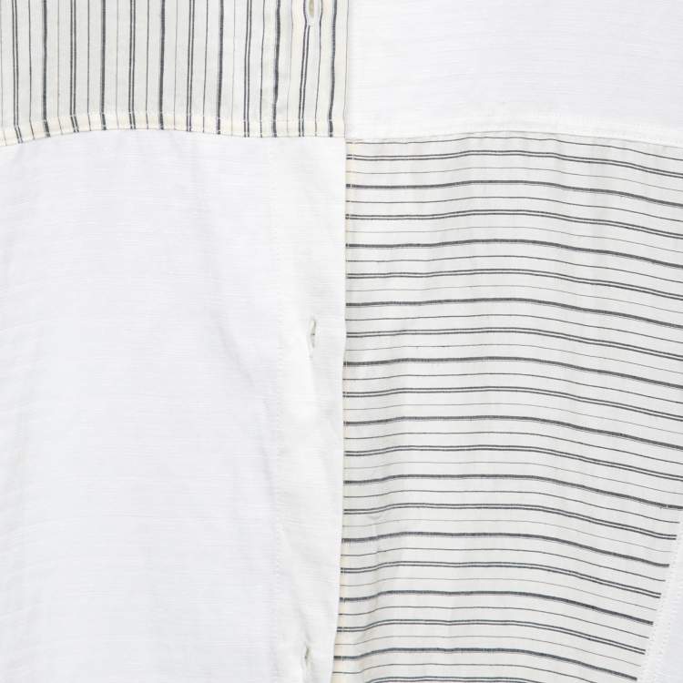 Pre Owned Loewe Cream Linen-Blend Patchwork Asymmetrical Hem Shirt Dress S 