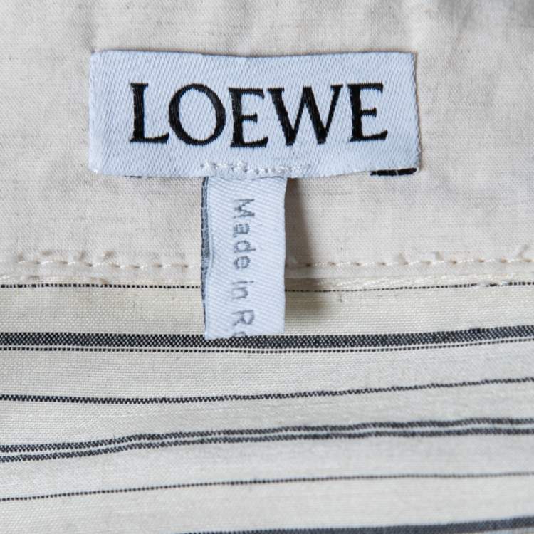 Pre Owned Loewe Cream Linen-Blend Patchwork Asymmetrical Hem Shirt Dress S 