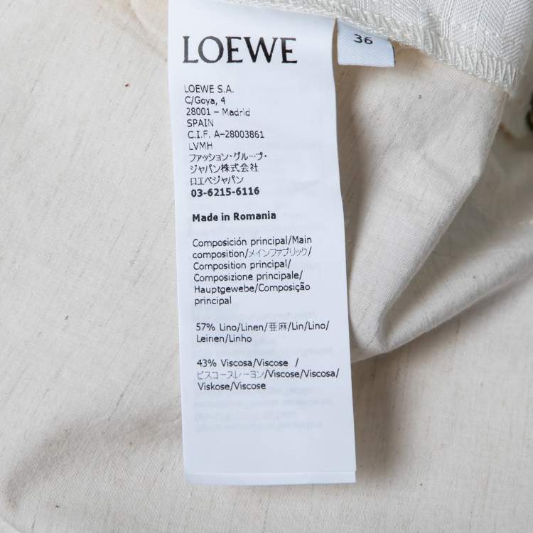 Pre Owned Loewe Cream Linen-Blend Patchwork Asymmetrical Hem Shirt Dress S 