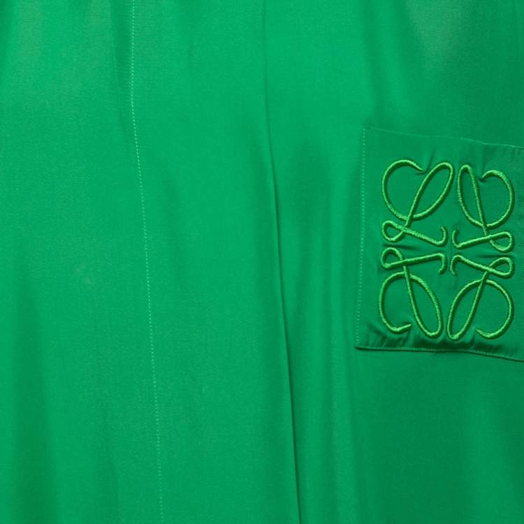Pre Owned Loewe Green Silk Satin Logo Embroidered Oversized Pajama Blouse XS
