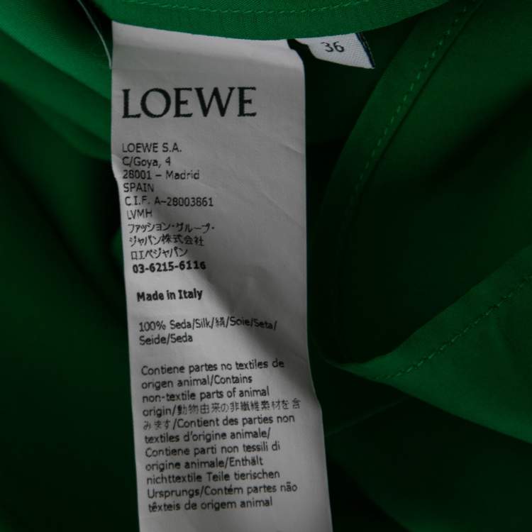 Pre Owned Loewe Green Silk Satin Logo Embroidered Oversized Pajama Blouse XS