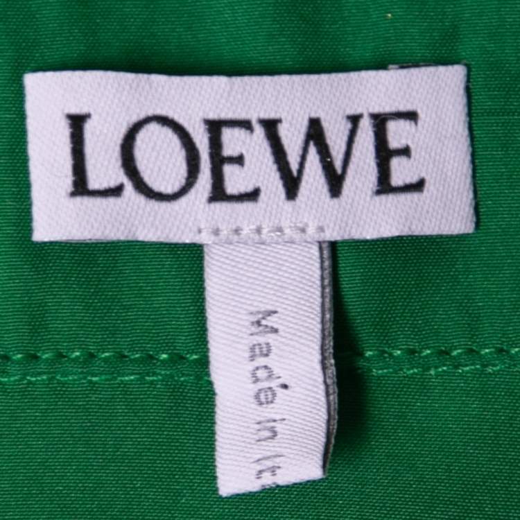 Pre Owned Loewe Green Silk Satin Logo Embroidered Oversized Pajama Blouse XS