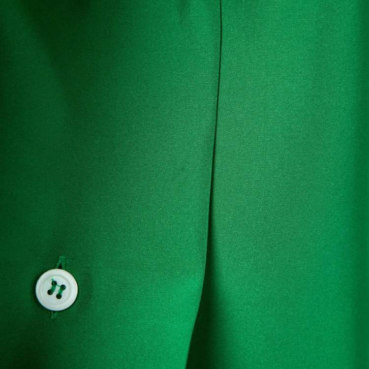 Pre Owned Loewe Green Silk Logo-Embroidered Oversize Pyjama Shirt S