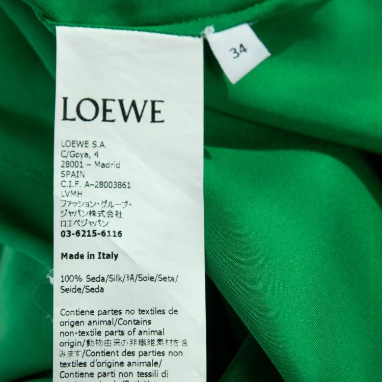 Pre Owned Loewe Green Silk Logo-Embroidered Oversize Pyjama Shirt S