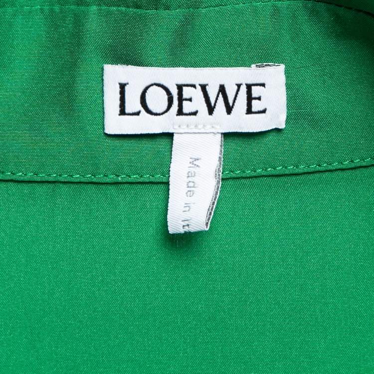 Pre Owned Loewe Green Silk Logo-Embroidered Oversize Pyjama Shirt S