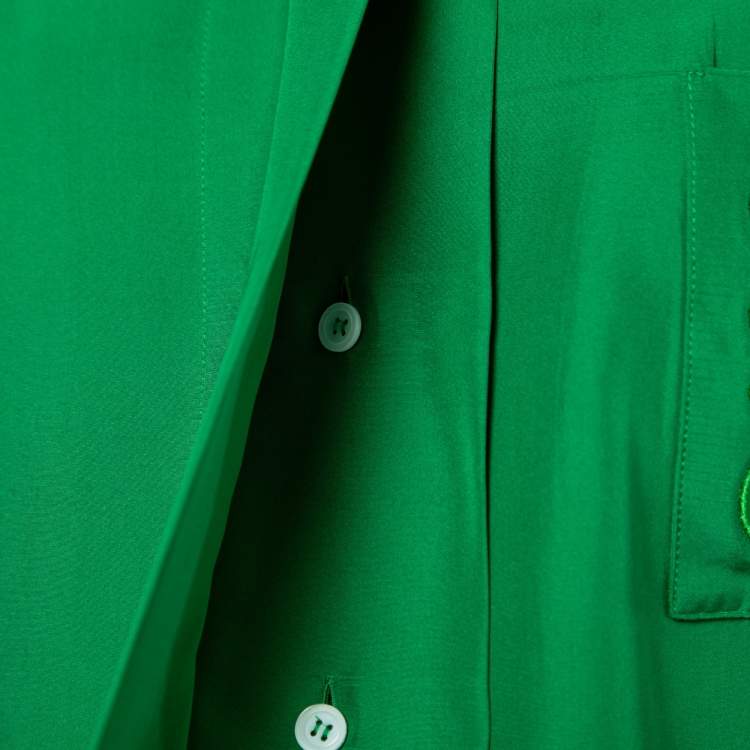 Pre Owned Loewe Green Silk Logo-Embroidered Oversize Pyjama Shirt S
