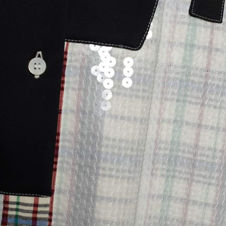 Pre Owned Loewe Black Sequined & Plaid Patchwork Shirt Dress S