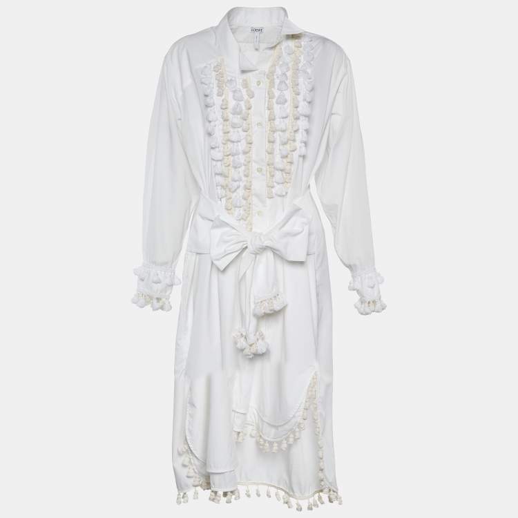 ワンピース LOEWE twill shirt dress Loewe White Poplin Tasseled Tie Detail Shirt Dress S Loewe | TLC