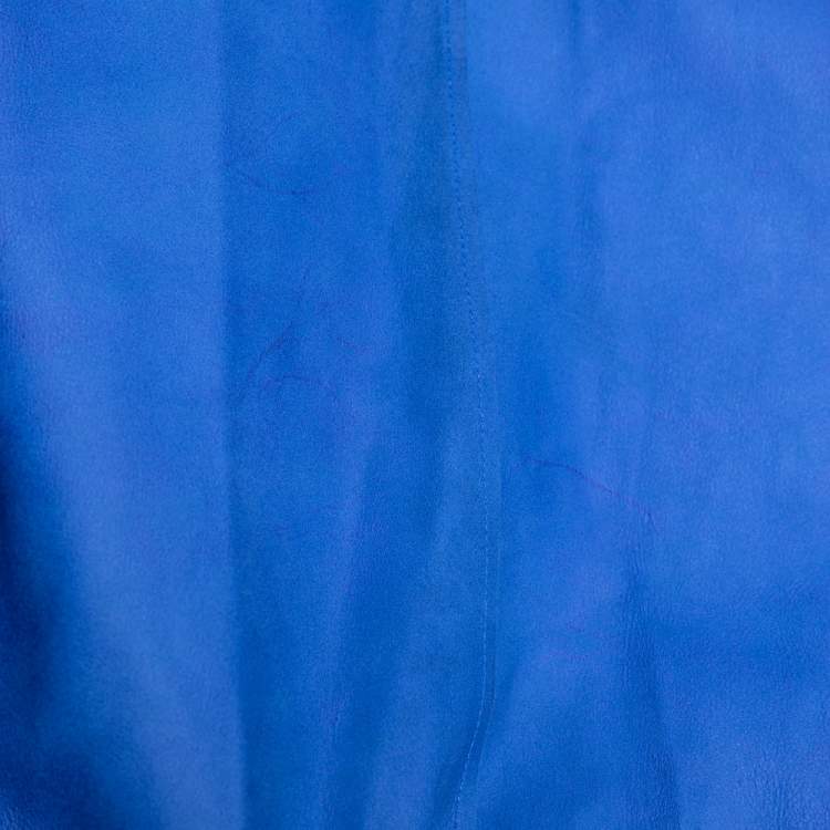 Pre Owned Loewe Blue Leather Belted Long Coat S