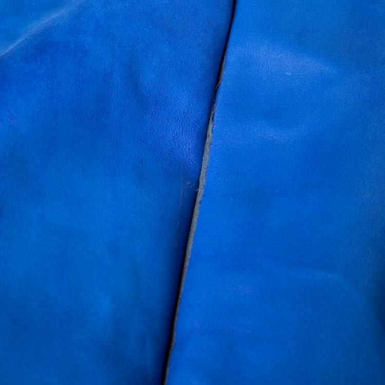 Pre Owned Loewe Blue Leather Belted Long Coat S