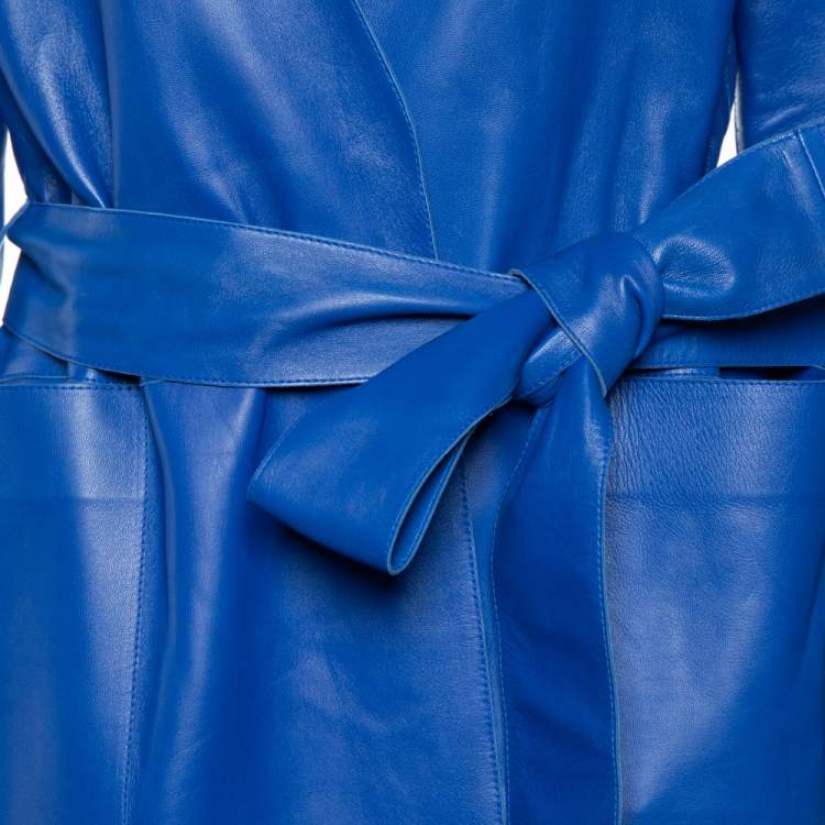 Pre Owned Loewe Blue Leather Belted Long Coat S