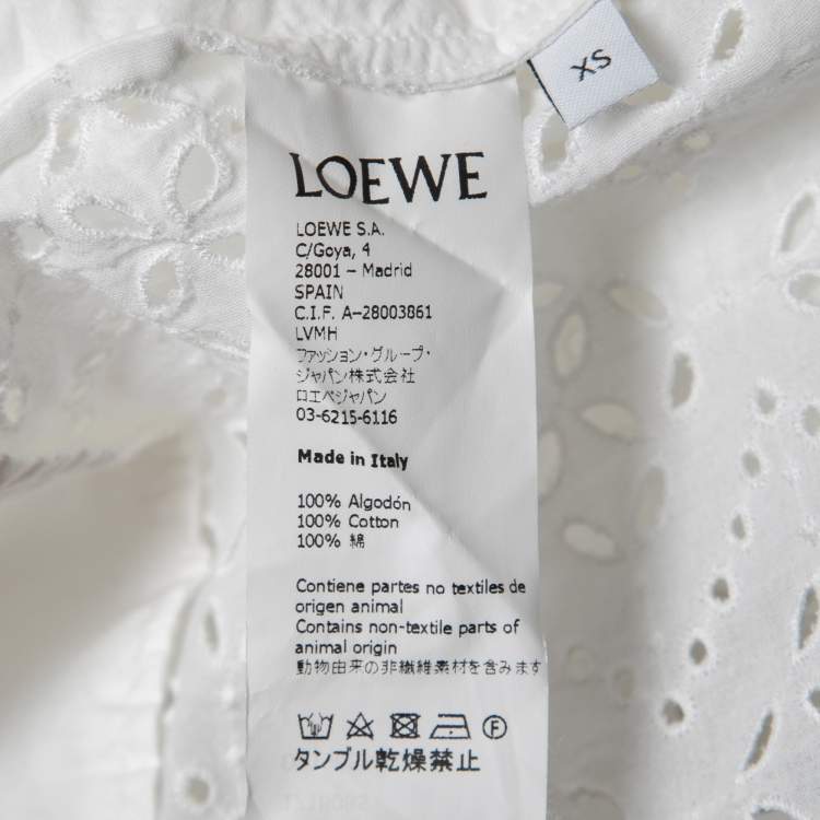 Pre Owned Loewe White Eyelet Cotton Shirt Effect Dress XS