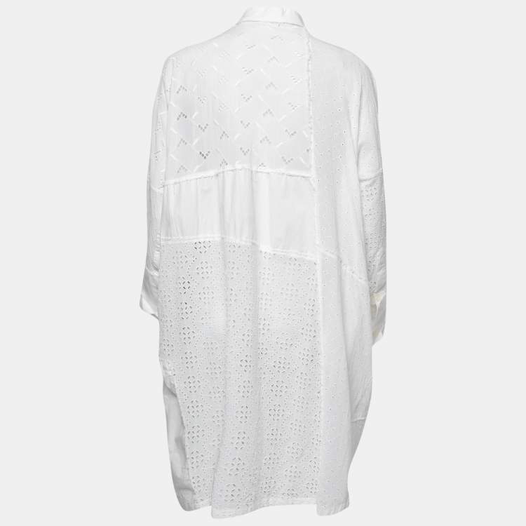 Pre Owned Loewe White Eyelet Cotton Shirt Effect Dress XS