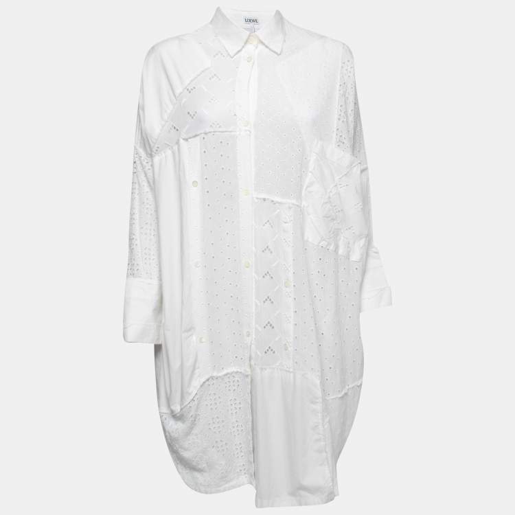Pre Owned Loewe White Eyelet Cotton Shirt Effect Dress XS