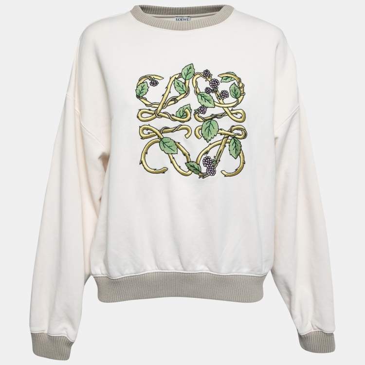 Pre Owned Loewe Cream Knit Herbarium Anagram Embroidered Sweatshirt M