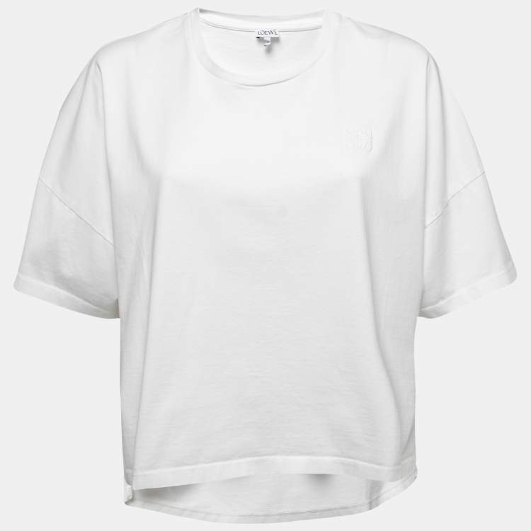 Pre Owned Loewe White Cotton Knit Crew Neck Boxy Fit T-Shirt M