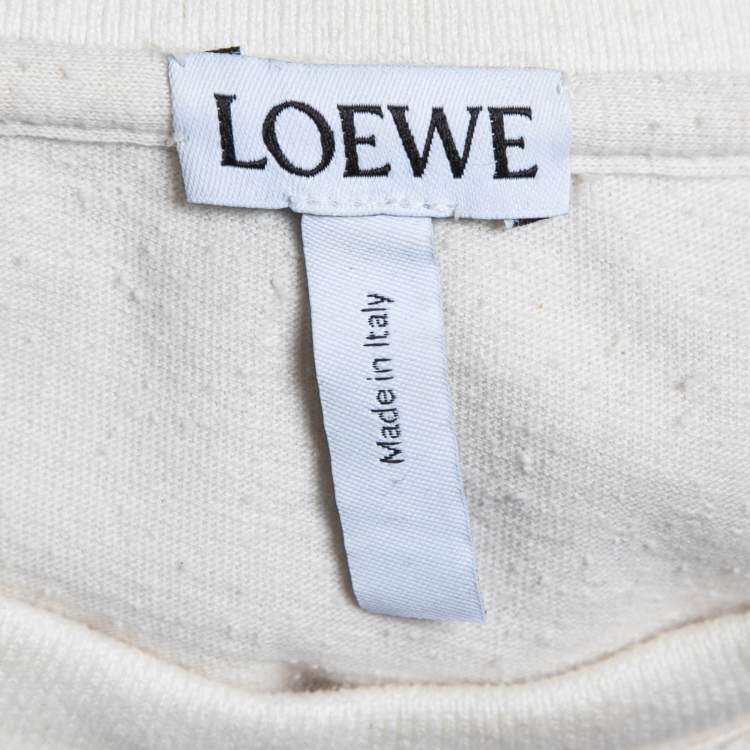Pre Owned Loewe Cream Logo Print Jersey Fringed T-Shirt M