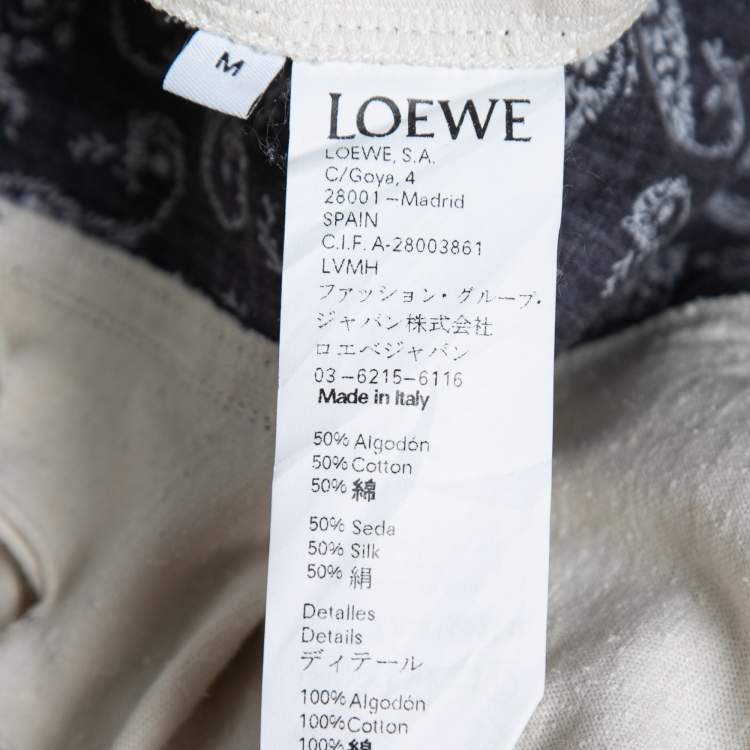 Pre Owned Loewe Cream Logo Print Jersey Fringed T-Shirt M