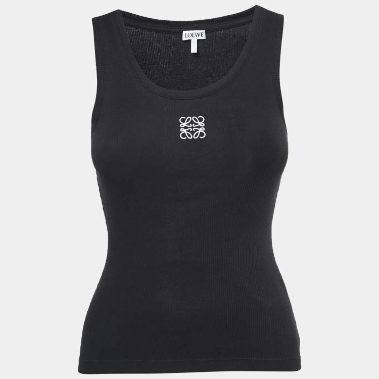 Pre Owned Loewe Black Cotton Knit Anagram Embroidered Tank Top S