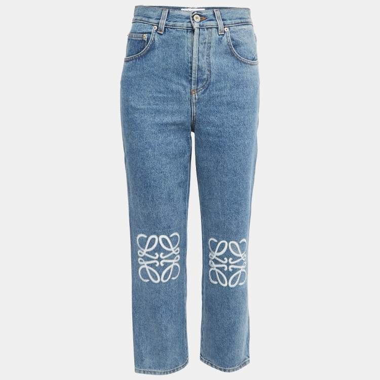 Pre Owned Loewe Blue Denim Cut-Out Detail Anagram Jeans S Waist 26"